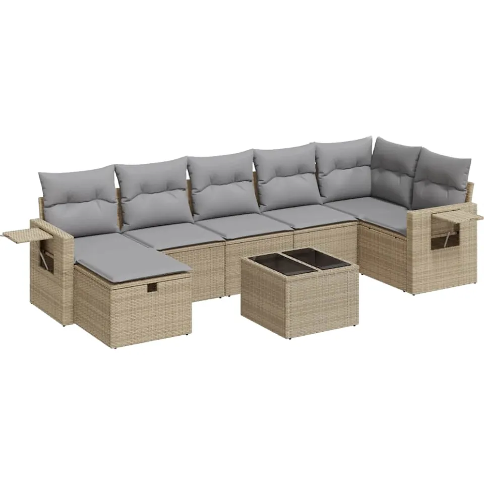 vidaXL 8-delige Loungeset met kussens poly rattan beige, foto 3