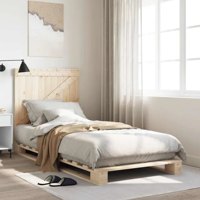 vidaXL Bedframe met hoofdbord massief grenenhout 90x200 cm bruin