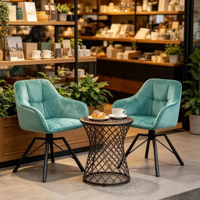 MIVRAY Eetkamerstoel Set van 2 - 360 Graden Draaibaar Met Armleuningen - Velvet - Turquoise