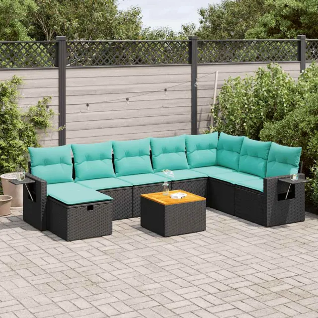 vidaXL 9-delige Loungeset met kussens poly rattan zwart, foto 2