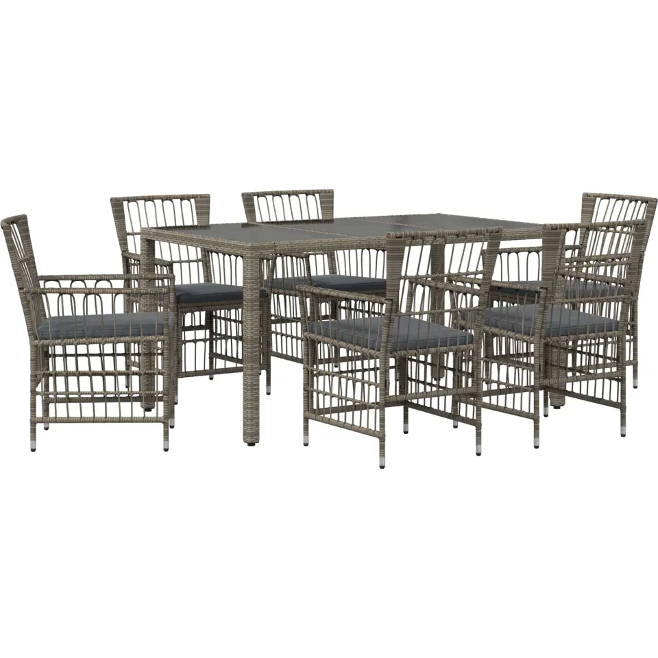 vidaXL Buiten eettafelset 7 st Grijs poly rattan, foto 3
