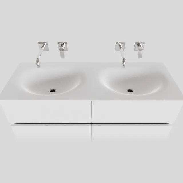 Boss & Wessing Badkamermeubel Solid Surface BWS Stockholm 120x46 cm Dubbel Mat Wit 4 Laden (zonder kraangaten)