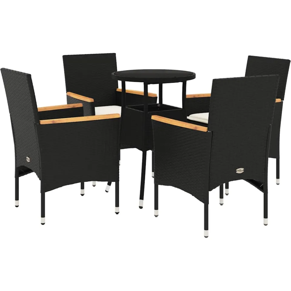 vidaXL 5-delige Tuinset met kussens poly rattan en glas zwart, foto 3