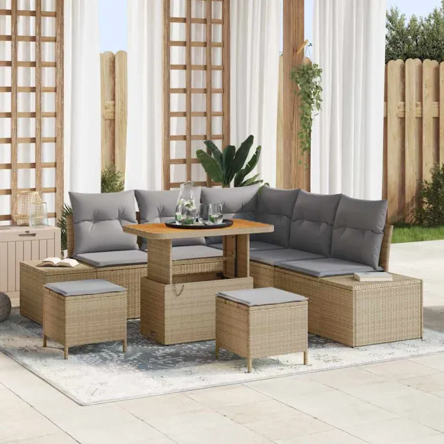 vidaXL Tuinbankenset 8 st Beige Poly riet, foto 2