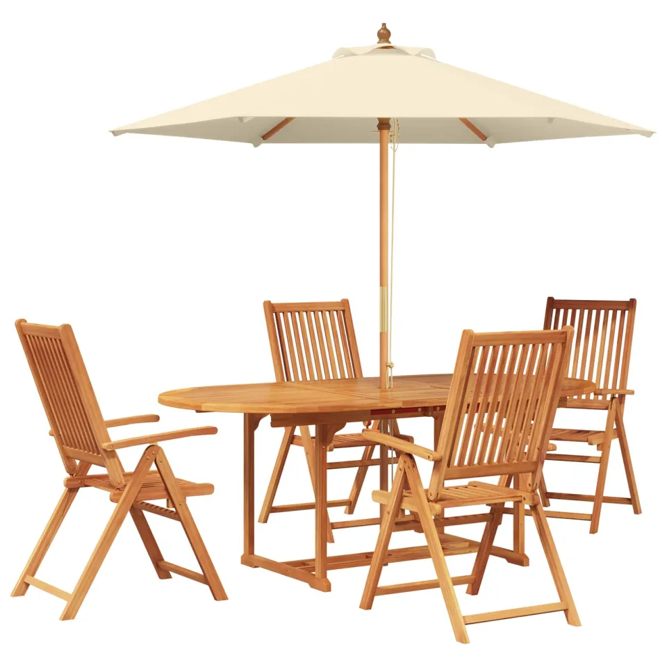 vidaXL Buiten Eetset met Parasol 6 st 4-zits Crème Wit en Natuurlijk, foto 4
