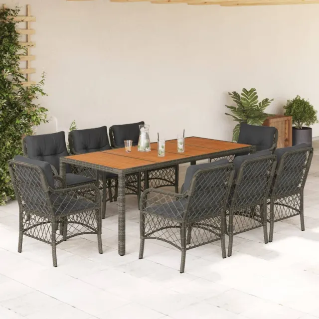 vidaXL 9-delige Tuinset met kussens poly rattan grijs