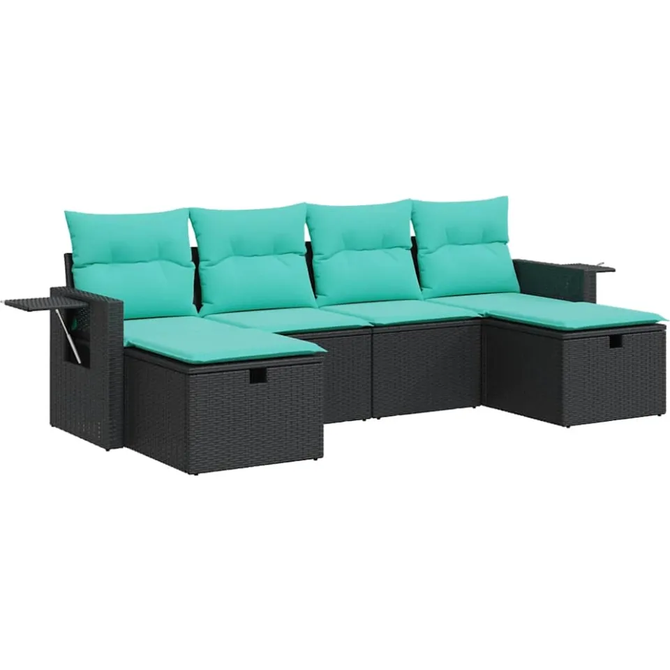 vidaXL 6-delige Loungeset met kussens poly rattan zwart, foto 3