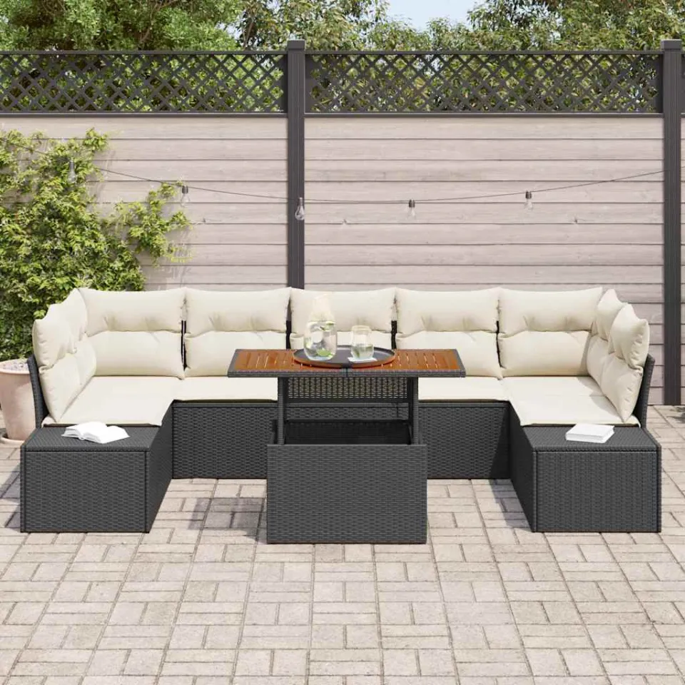 vidaXL Tuin Sofa Set 8 st Zwart Poly riet, foto 3