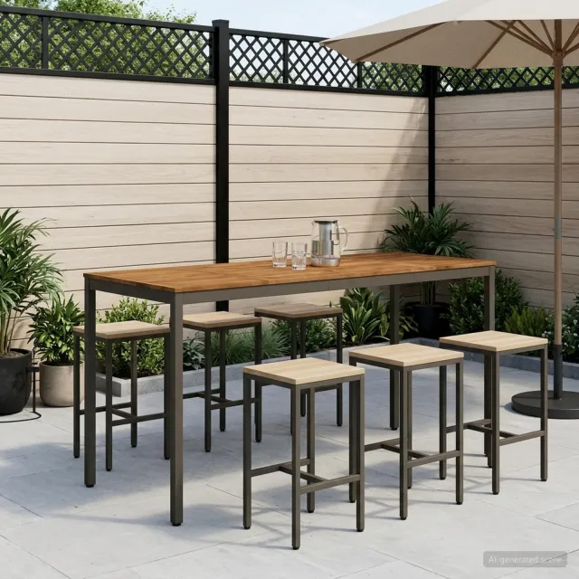 vidaXL Tuinbar Tafel NAARDEN Natuurlijk en Koffie 196 x 80,5 x 105 cm bruin, foto 2