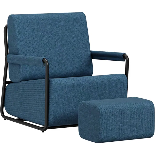 SoBuy FST99-B Relaxfauteuil met Voetenbank - 30D Schuim - Voor Woonkamer en Slaapkamer - 67 x 74 x 78 cm - Blauw Zwart