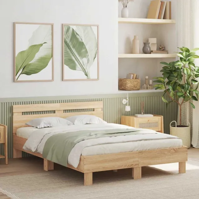 vidaXL Bedframe met hoofdeinde bewerkt hout sonoma eiken 120x200 cm