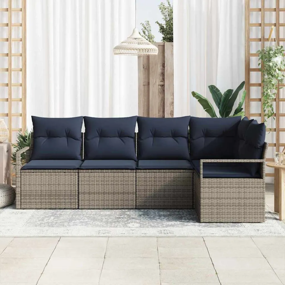 vidaXL Bankstel 5 st Grijs poly rattan, foto 3