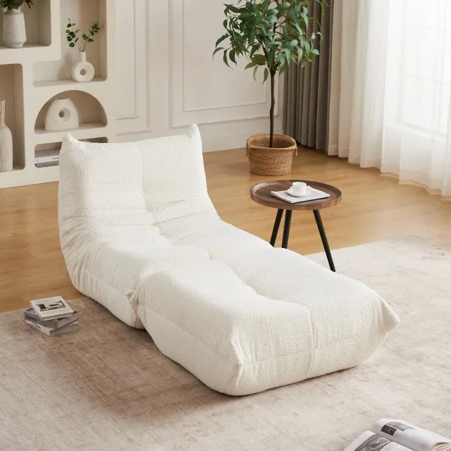 Welltin Fauteuil - Relaxfauteuil - gestoffeerde bank - Zitzak stoel - Comfortabele TV-stoel - Leesstoel - Met Voetsteun - Ergonomisch - Elastische spons - Modern design - Chenille - Beige