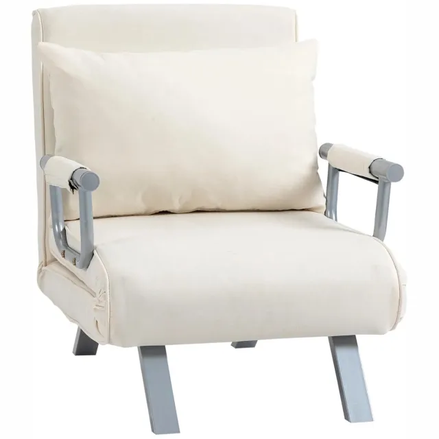 Atlasyx bedstoel - Bank - Fauteuil - Slaapbank - Ligstoel - Relaxfauteuil - Sofa - 5 verstelstanden - 2-in-1 slaapfunctie - Crème