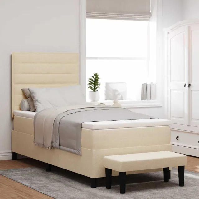 vidaXL Boxspringbed met kussen met hoofdeinde Crème 100 x 200 cm Stof