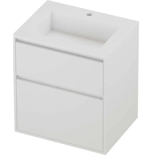 Proline Aristo Badmeubelset Polystone Elegant 1 Kraangat Greeploos 60x46x67 cm Glans Wit Mat White Mat Wit