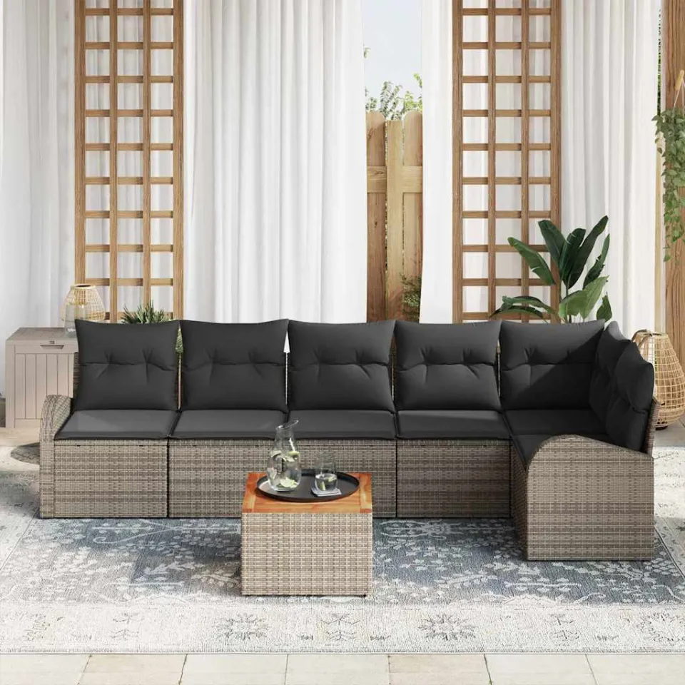 vidaXL Tuinbankenset 7 st Grijs poly rattan, foto 3
