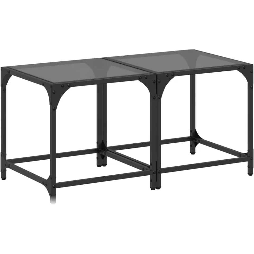 vidaXL Salontafels 2 st met zwart glazen blad 40x40x40 cm staal, foto 4