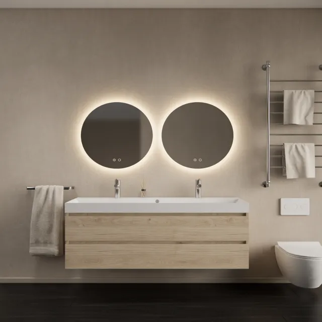 Gliss Design Badkamermeubelset Gliss Design Milan Met Lako Wastafel 140 cm Kastanje (Keuze Wastafel) Eiken