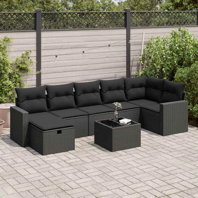 vidaXL 8-delige Loungeset met kussens poly rattan zwart, foto 2