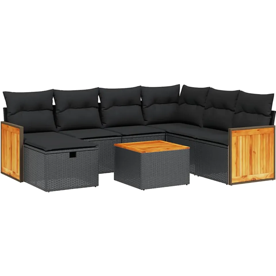 vidaXL 8-delige Loungeset met kussens poly rattan zwart