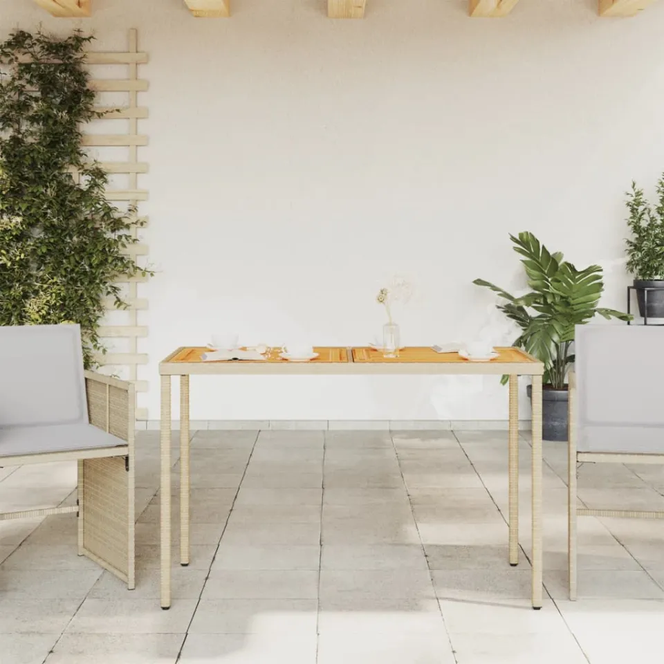 vidaXL Tuintafel met acaciahouten blad 115x54x74 cm poly rattan beige, foto 3