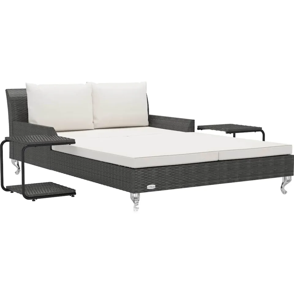 vidaXL Ligbed met kussens 2-persoons poly rattan zwart, foto 3
