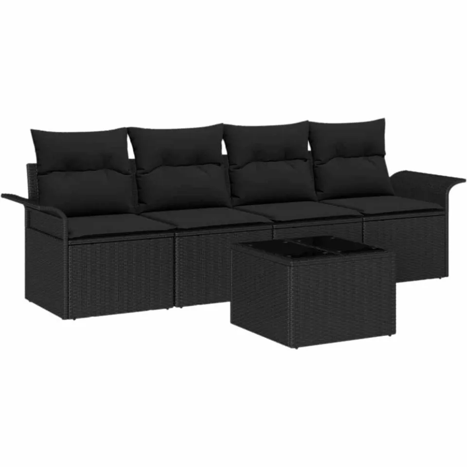 vidaXL Bankstel 5 st Zwart poly rattan