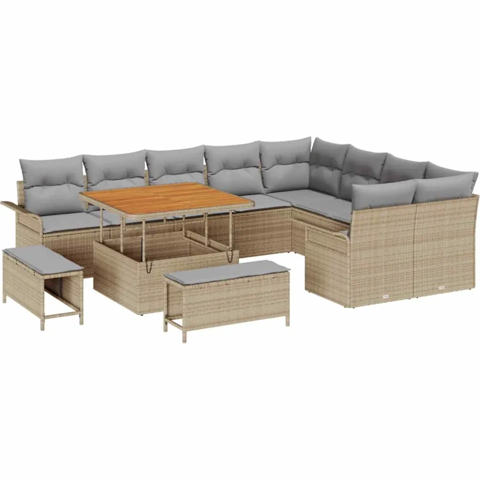 vidaXL Tuinbankenset 12 st Beige poly rattan