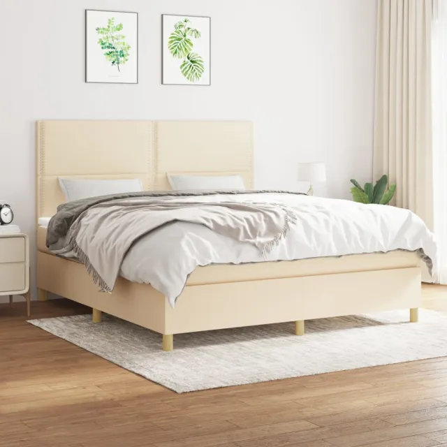 vidaXL Boxspring met matras stof crèmekleurig 180x200 cm