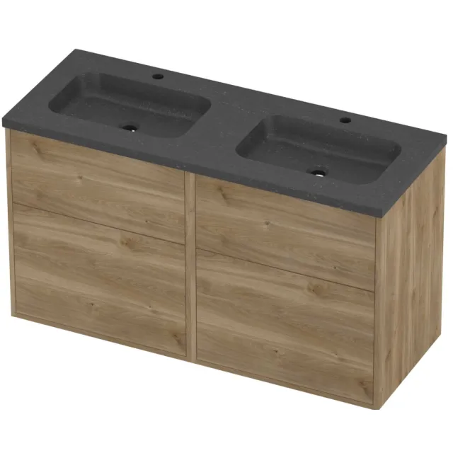 Proline Rollo Badmeubelset Hardsteen Elegant Dubbel 2 Gaten 120x46x67 cm Blue Stone Cider Oak Eiken