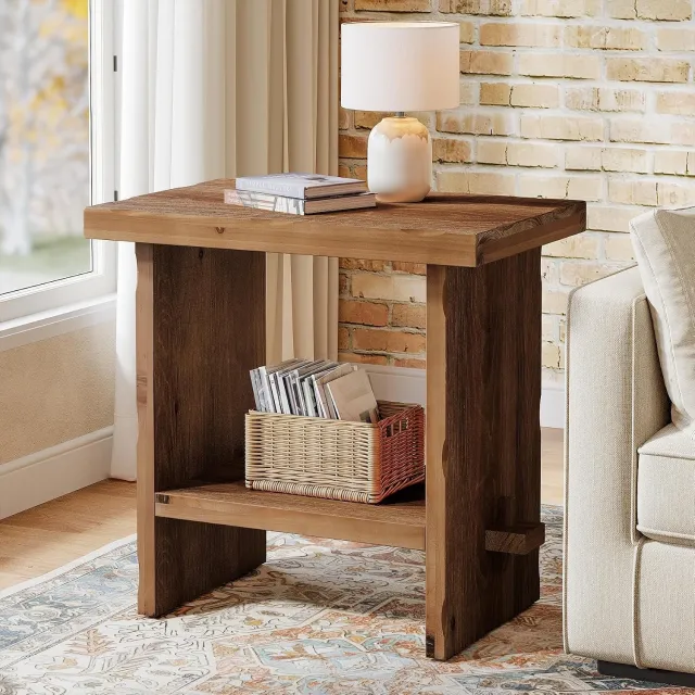 Tribesigns houtenBijzettafel - Sidetable met opbergruimte voor Woonkamer- bijzettafel voor Woonkamer, Thuiskantoor - 60×40×60 cm - bruin