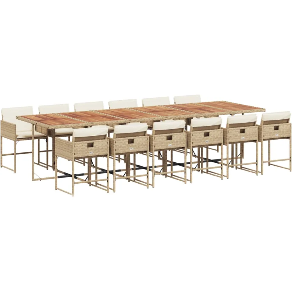 vidaXL 13-delige Tuinset met kussens poly rattan beige, foto 3