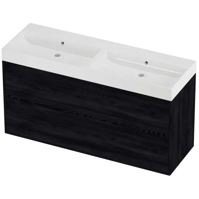 Proline Podium Badmeubelset Polystone Loft Dubbel 140x46x75 cm Glans Wit Black Oak
