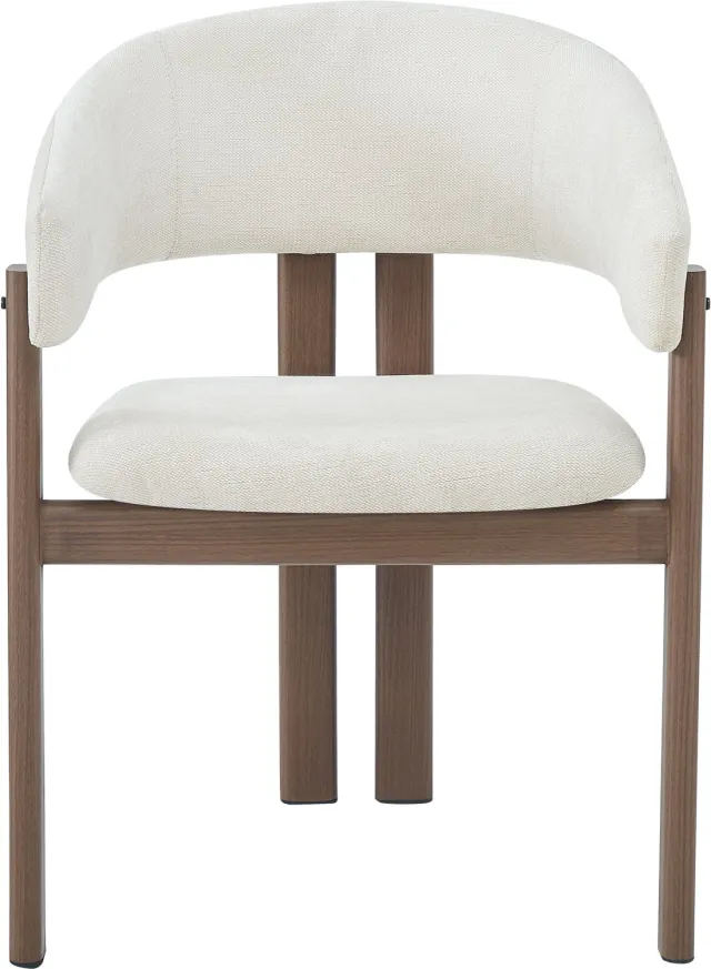 SONNENH Eetkamerstoelen set van 4 - Beige linnenstof - Metalen frame in walnoot-houtlook - Met armleuningen Beige met walnootkleurig metalen frame