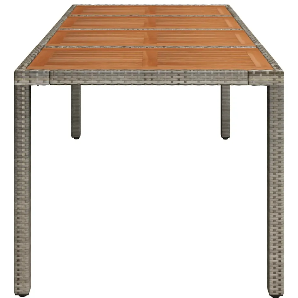 vidaXL Tuintafel met houten blad 190x90x75 cm poly rattan grijs, foto 4