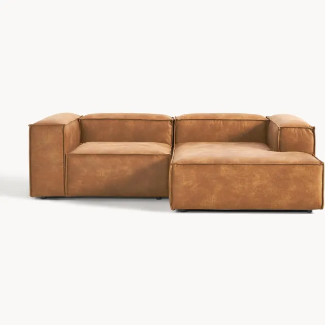 Westwing Collection Modulaire leren hoekbank Lennon (3-zits) Bruin