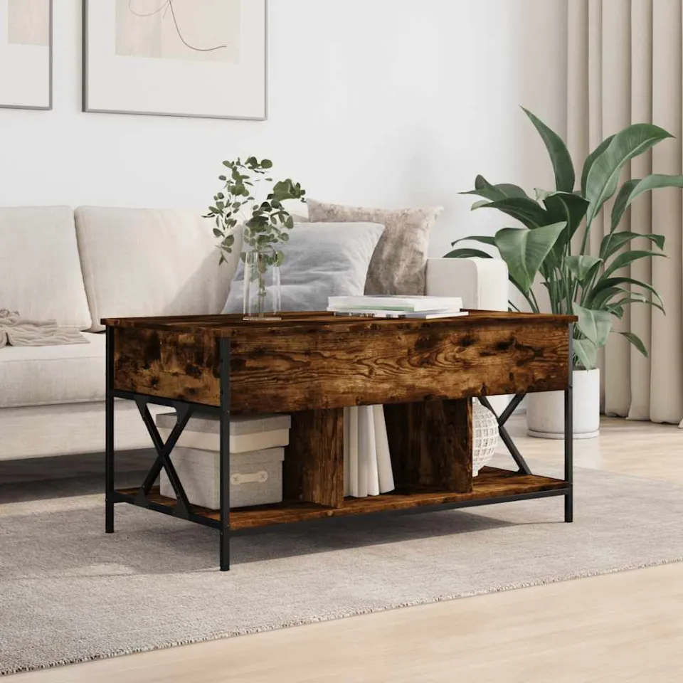 vidaXL Salontafel 100x55x50 cm bewerkt hout en metaal gerookt eiken, foto 3