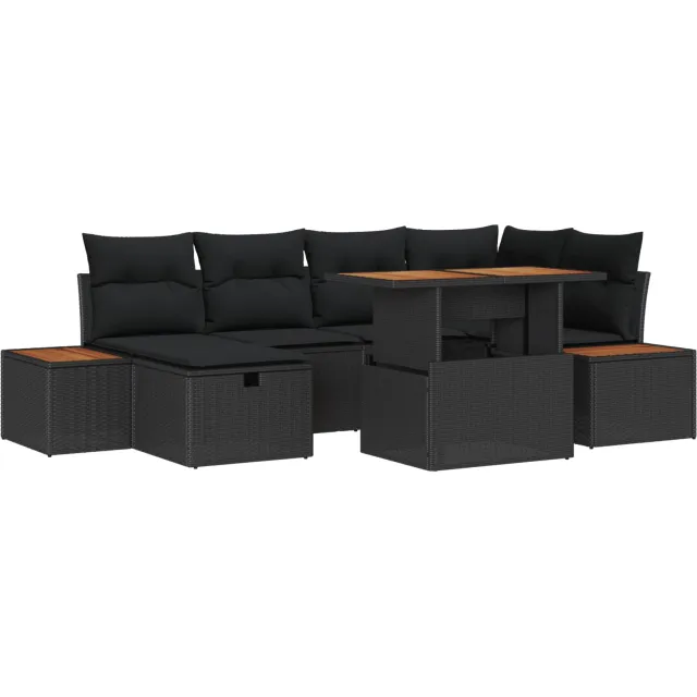 vidaXL Tuinbankenset 7 st Zwart poly rattan