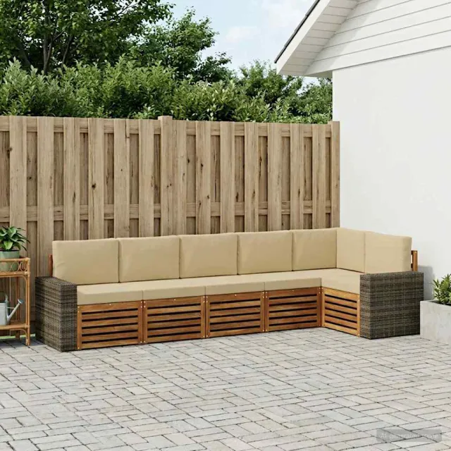 vidaXL Buiten bankenset 6 st 6-zits Natuurlijk en Beige