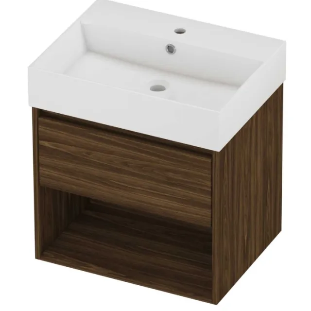 Proline Zara Badmeubelset Porselein Loft 1 Kraangat Met Schap 60x46x65 cm Glans Wit Cabana Oak Eiken