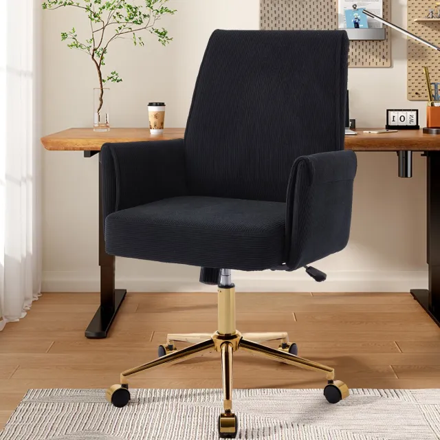 STILVORA Bureaustoel Verstelbaar - Ergonomische Middelhoge Rugleuning - Voor Werk En Studie - Corduroy - Zwart