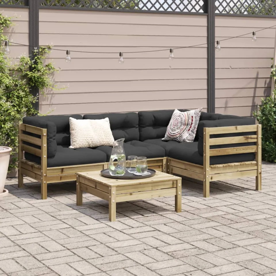 vidaXL 5-delige Loungeset met kussens geïmpregneerd grenenhout bruin, foto 2