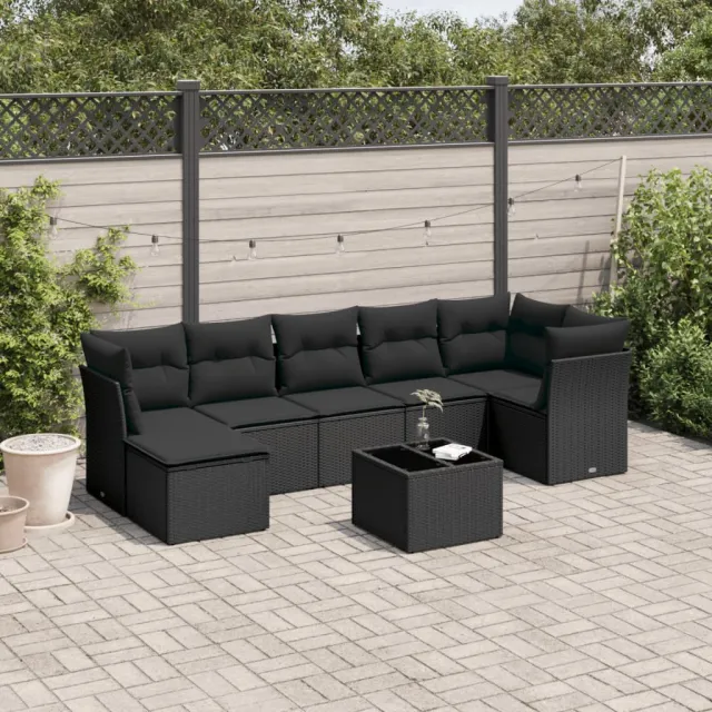 vidaXL 8-delige Loungeset met kussens poly rattan zwart, foto 2