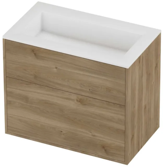 Proline Aristo Badmeubelset Polystone Elegant 2 Laden 80x46x67 cm Glans Wit Cider Oak Eiken