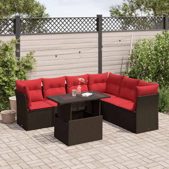 vidaXL 7-delige tuinbankset met kussens, bruin polyrotan
