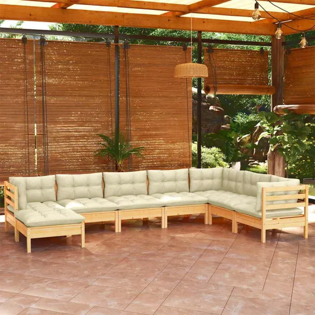 vidaXL 8-delige Loungeset met crèmekleurige kussens massief grenenhout, foto 2
