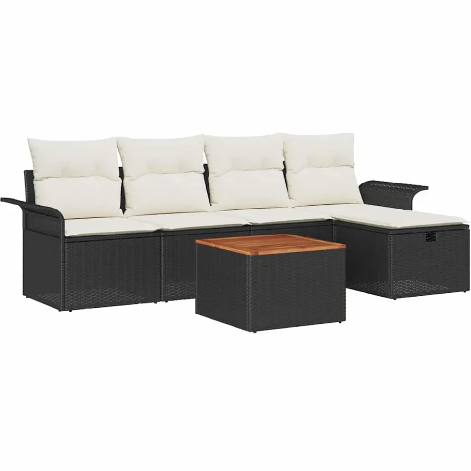 vidaXL Tuinbankenset 6 st Zwart Poly riet