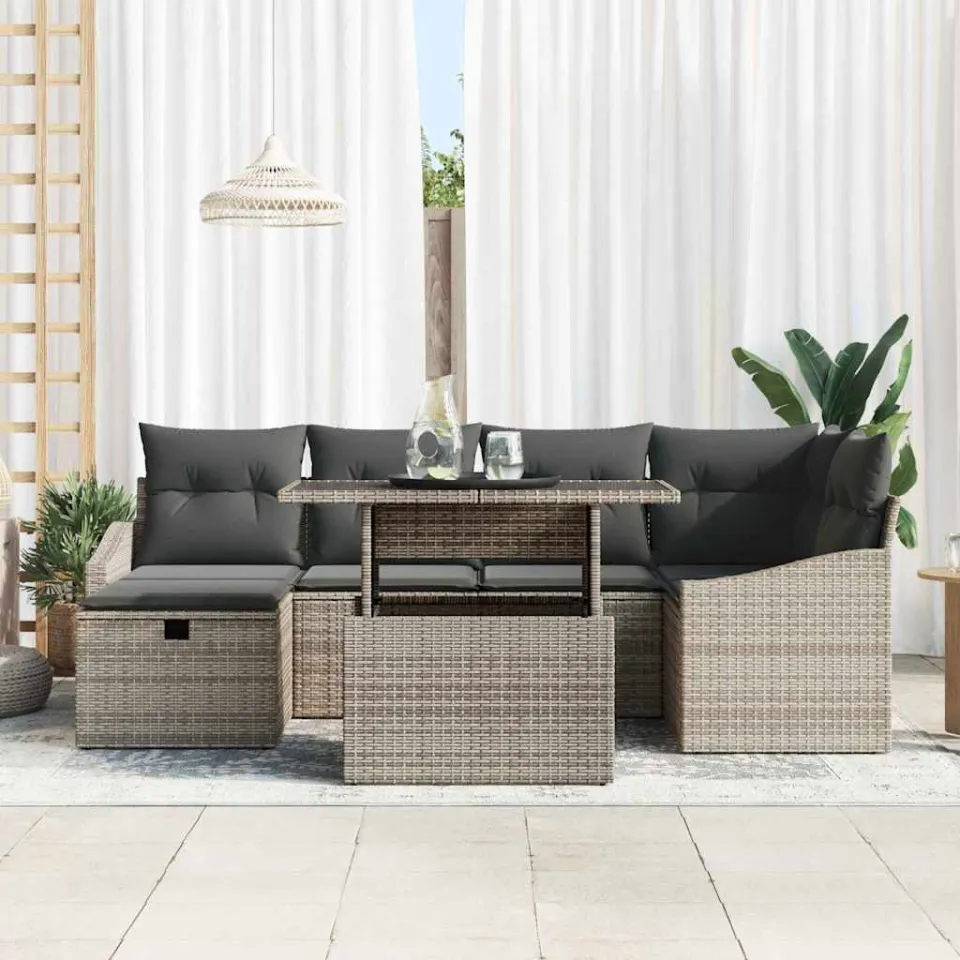 vidaXL Tuin Sofa Set 7 st Grijs poly rattan, foto 3