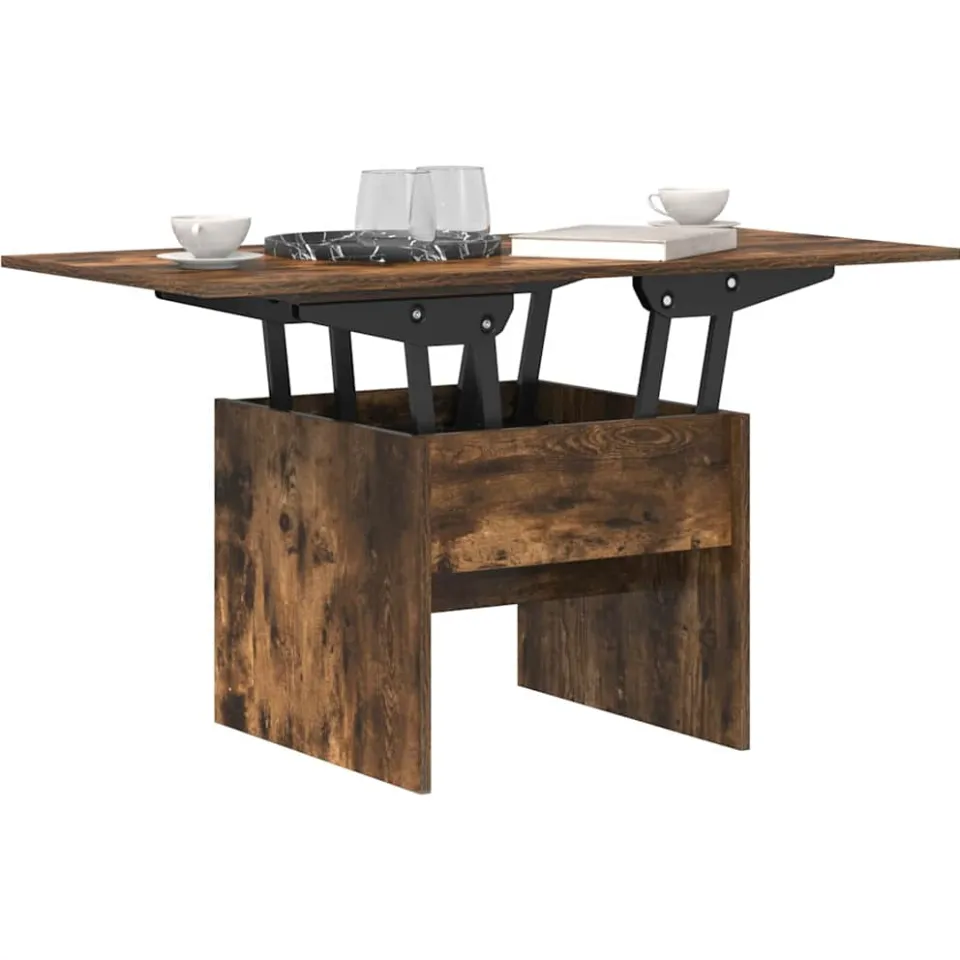 vidaXL Salontafel Gerookt eiken 55 x 54,5 x 45 cm Bewerkt hout, foto 4